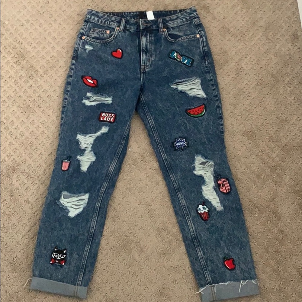 h&m dark blue acid wash mom jeans! never worn!